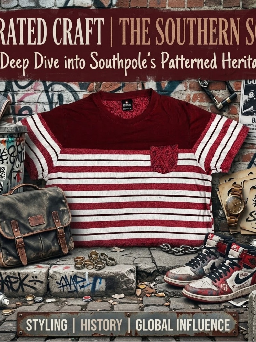 South Pole Burgundy and White Striped Short Sleeve Tee